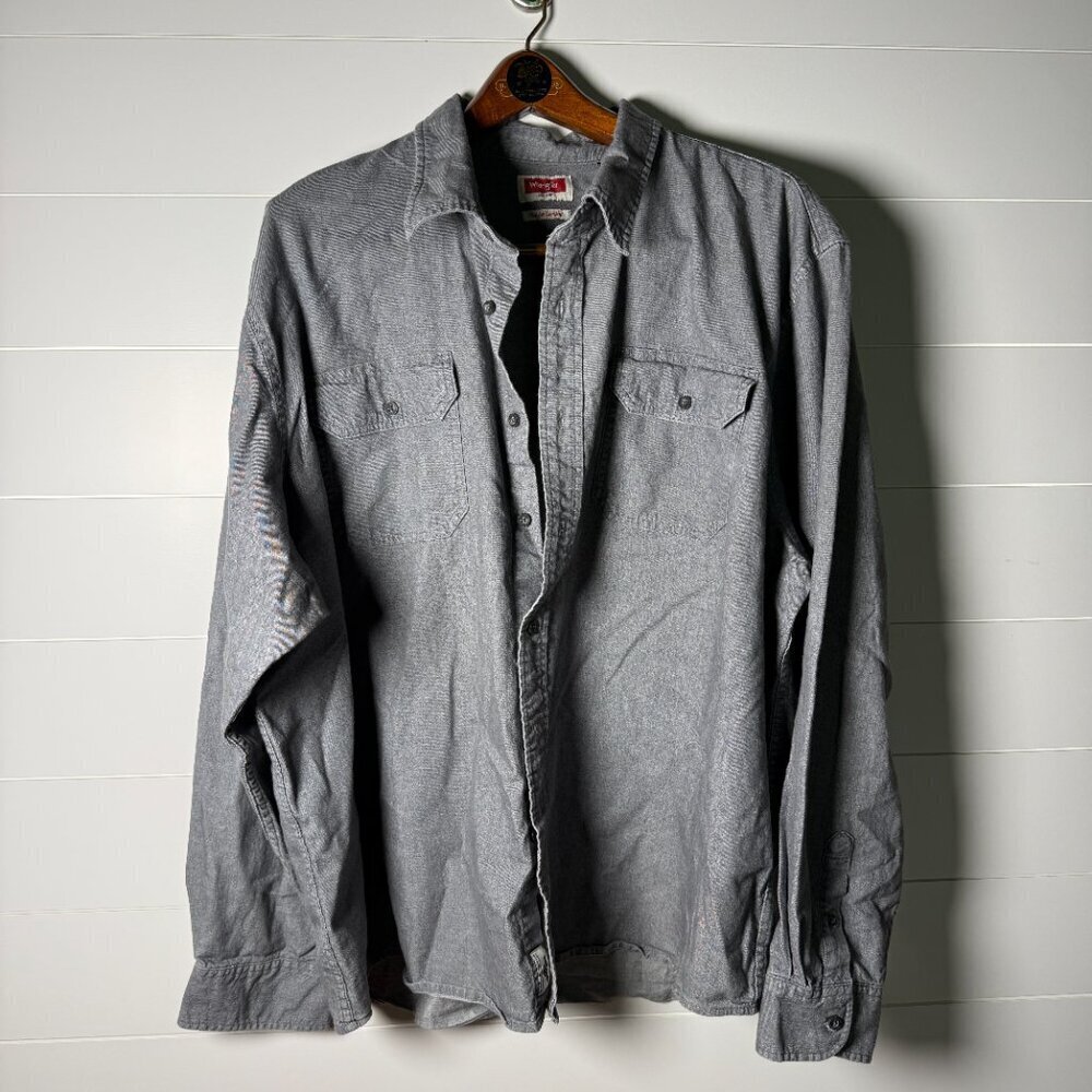 Wrangler Men’s Shirt Long Sleeve Button Down Comfort Flex Gray Size 3XL